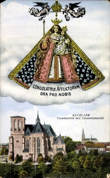 Postcard Kevelaer on the Lower Rhine, miraculous image with overall view, Mother of God