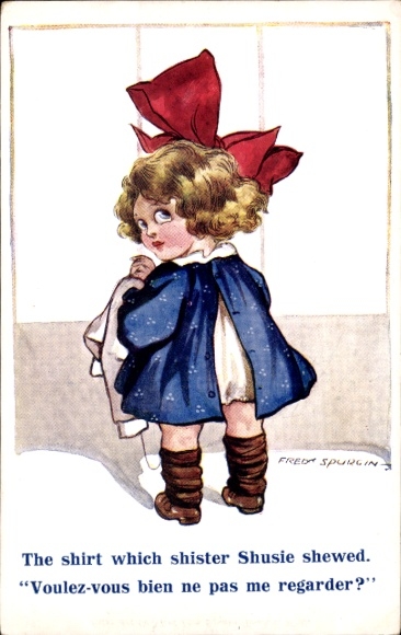 Artist Postcard Spurgin, Fred, The shirt which shister Shusie shewed