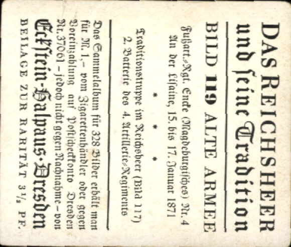 Collector's picture The Imperial Army and its tradition 119 Old army, foot style. Rgt. Encke Magdeb. No. 4, 1871