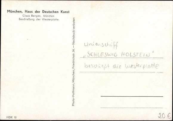 Artist PC Bergen, Claus, battleship Schleswig Holstein, bombardment of Westerplatte, HDK 15