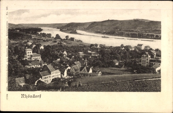 Postcard Rhöndorf Bad Honnef am Rhein, panoramic view of houses, river, hills