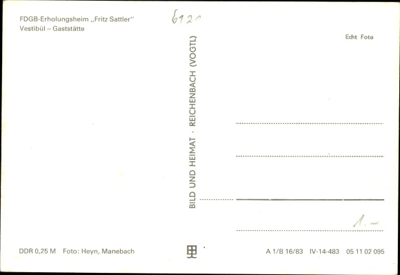 Postcard Fehrenbach Masserberg in the Thuringian Slate Mountains, FDGB recreation home Fritz Sattler, vestibule