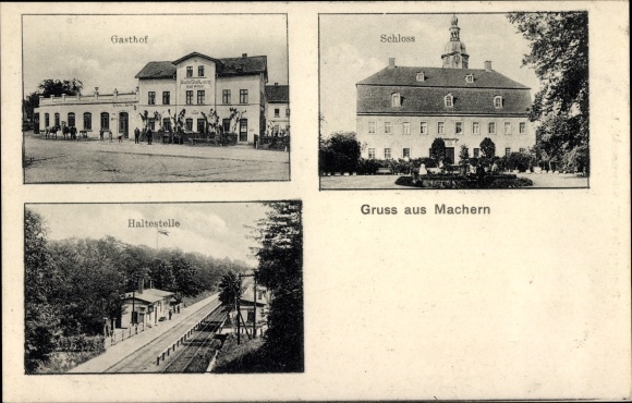 Postcard Machern in Saxony, castle, inn, stop