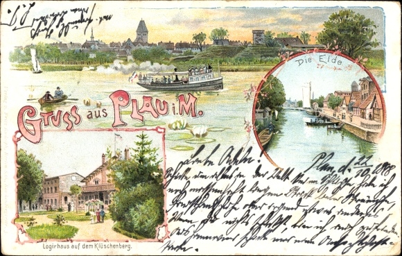 Chromo-Litho Plau in Mecklenburg, lodging house on the Klüschenberg, the Elde