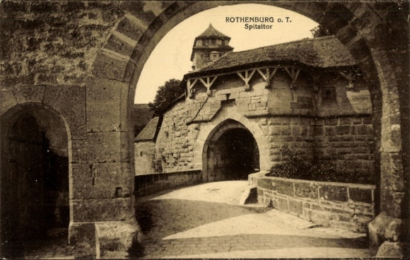 Ak Rothenburg ob der Tauber Mittelfranken, Spitaltor,  Stadtmauer, Torbogen