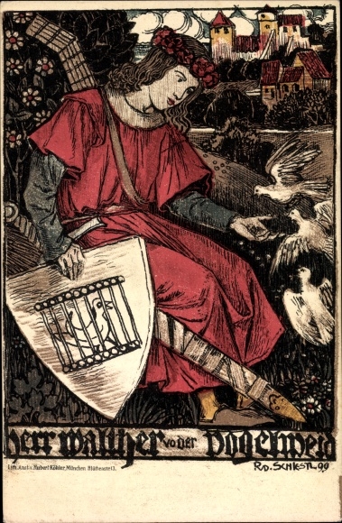 Artist Chromo-Litho Schiestl, Rudolf, Walther von der Vogelweyde