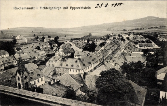 Ak Kirchenlamitz in het Fichtelgebirge Opper-Franken, uitzicht over de daken, Epprechtstein