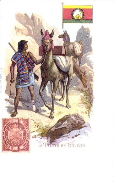 Stamps Chromo-Litho The Post in Bolivia, Man with Lamas