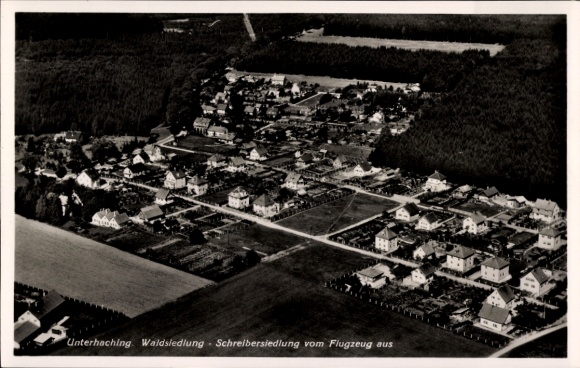 Ak Unterhaching in Opper-Beieren, luchtfoto, Waldsiedlung, Schreibersiedlung