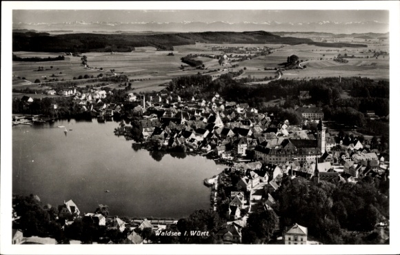 Postcard Bad Waldsee in Upper Swabia Württemberg, aerial photograph, total view