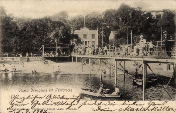 Postcard Hamburg Altona Oevelgönne, beach, ferry bridge