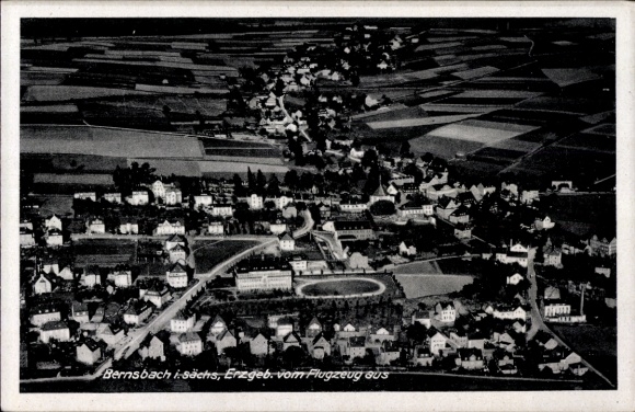 Postcard Bernsbach Lauter-Bernsbach in the Ore Mountains Saxony, aerial photograph