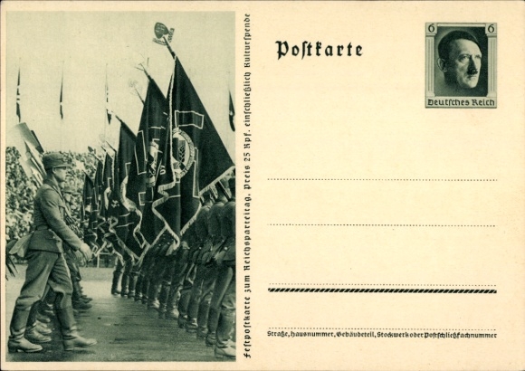 Postal stationery Postcard Nuremberg, Reich Party Rally 1937, Reich Labor Service, workers, RAD march