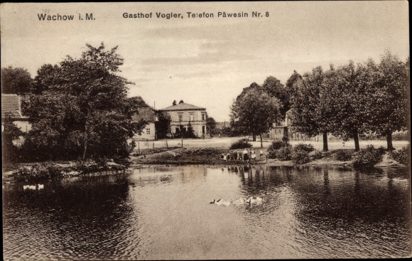 Ak Wachow Nauen im Havelland, Gasthof Vogler, Teich