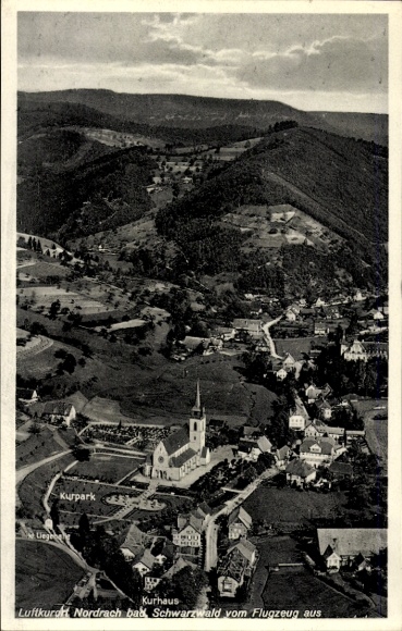 KP Nordrach w Schwarzwaldzie, Badenia-Wirtembergia, zdjęcie lotnicze, park zdrojowy, dom zdrojowy, Schwarzwald