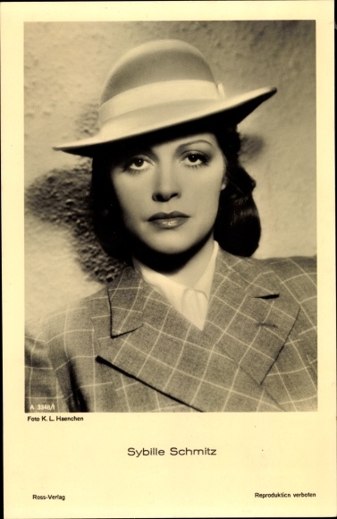 Postcard actress Sybille Schmitz, portrait, hat