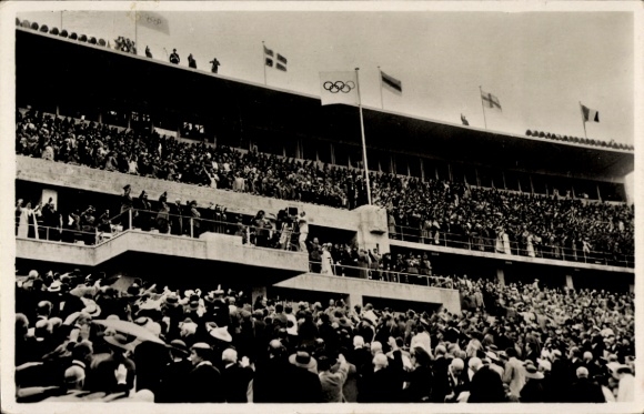 Postcard Berlin, Reichssportfeld, Olympic Stadium, Führer's Lodge, Opening of the 1936 Olympic Games