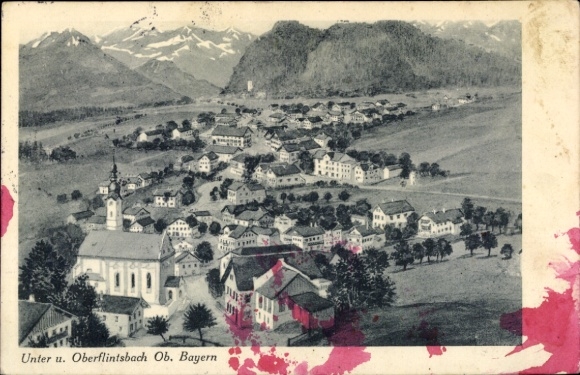 Postcard Oberflintsbach Flintsbach am Inn Upper Bavaria, general view, church