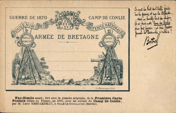CPA Guerre de 1870, Camp de Conlie, Army de Bretagne, Defense Nationale