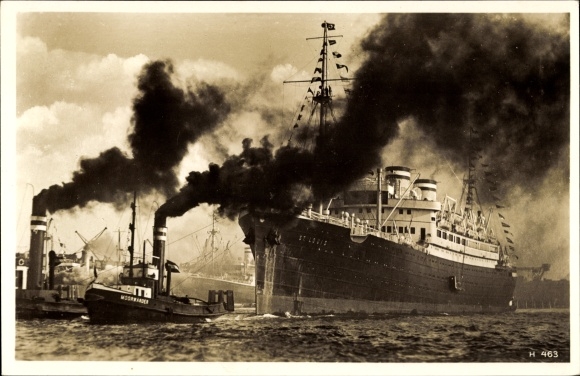 PC Hamburg, departure of the HAPAG express steamer St. Louis, tugboat Moorwärder