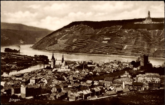 Postcard Bingen am Rhein, general view, Niederwald National Monument