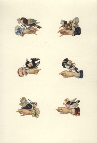 6 wafer hands with carrier pigeons, each approx. 4 x 5.5 cm