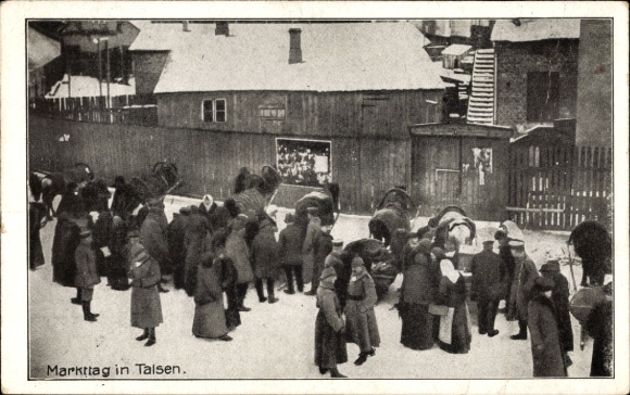 Postcard Talsi Talsen Kurland Latvia, market day, traders, winter