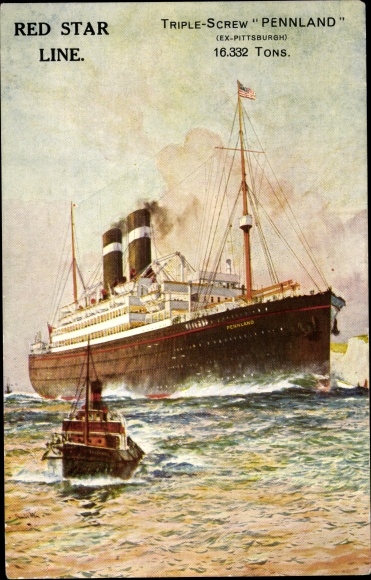 Artist Postcard Steamer Pennland, Red Star Line