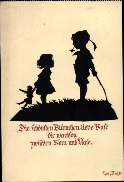Paper cut Postcard Plischke, Georg, The most beautiful flowers dear Base, children
