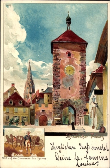 Künstler Litho Kley, H., Freiburg im Breisgau, Schwabentor, Turm