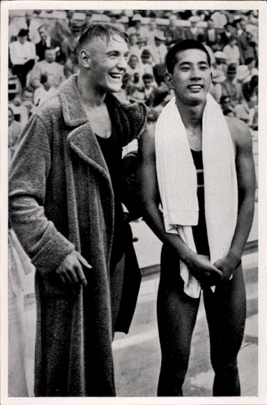Collector's picture 1936 Olympics, swimmers Erwin Sietas and Hamuro