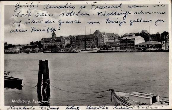 Postcard Sønderborg Sønderborg Dänemark, Kaserne, Wasserpartie