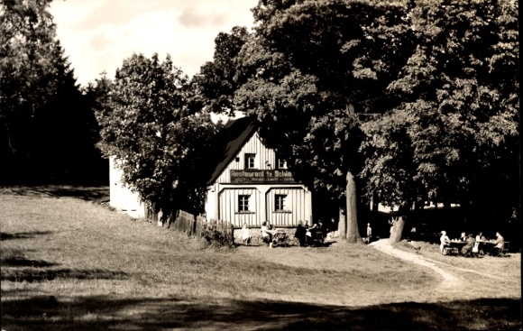 Postcard Oberbrambach Bad Brambach in the Vogtland, Gasthaus Schimmel, restaurant, rural surroundings, guests