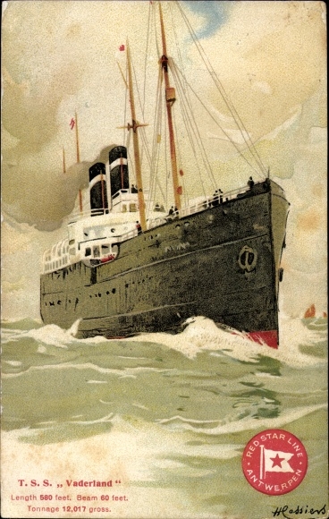 Artist PC Cassiers, H., TSS Vaderland, Red Star Line Antwerp, passenger steamer