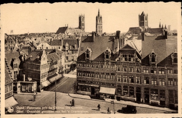 Postcard Gand Gent East Flanders, panorama of the Château des Comtes, city view, buildings