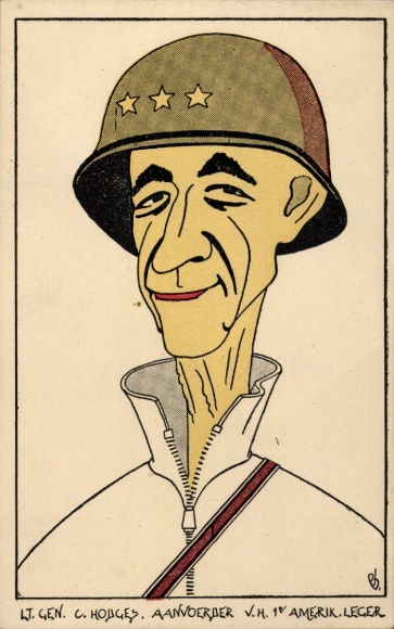 Artist Postcard Lt. Gen. C. Hodges, Annvoerder, VH 1e Amerik. Leger