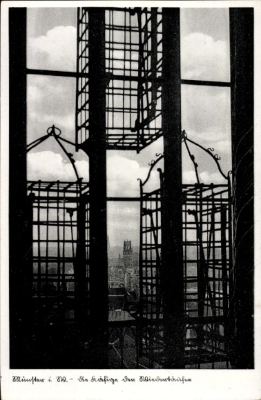 Postcard Münster in Westphalia, cages of the Anabaptists