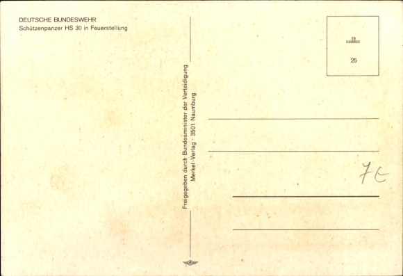 Postcard German Bundeswehr, armored personnel carrier HS 30 in firing position