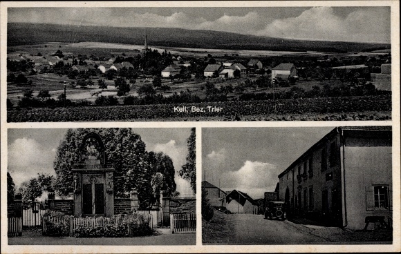 PC Kell am See Rhineland Palatinate, view of the village, street section, war memorial