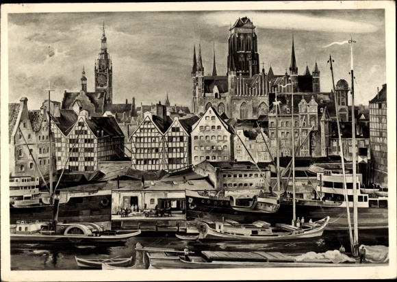 Artist PC Protzen, Carl Theodor, Gdańsk Danzig, At the Fish Market, Gr. German art exhibition 1943, HDK