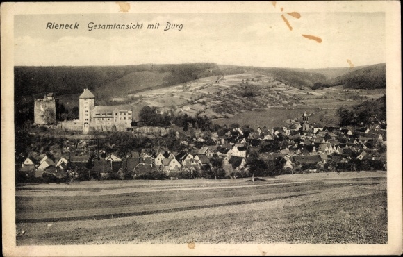 Postcard Rieneck in the Spessart of Lower Franconia, overall view with the castle