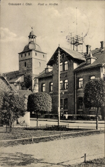 Ak Greußen in Thüringen, Post, Kirche