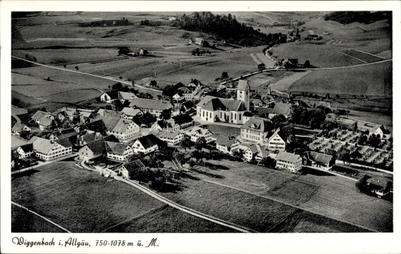 Postcard Wiggensbach in Allgäu, aerial photo