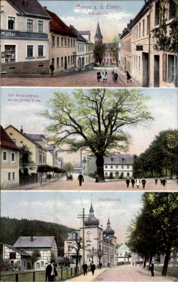 Ak Berga an der Weißen Elster Thüringen, Schlossstraße, Carl Alexanderplatz, Bahnhofstraße