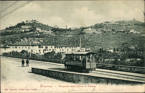 Postcard Firenze Florence Toscana, Panorama della Collina di Fiesole, tram