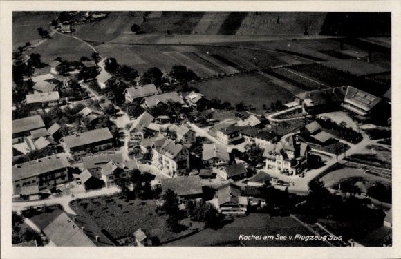 Postcard Kochel am See Upper Bavaria, aerial view of buildings and landscape visible