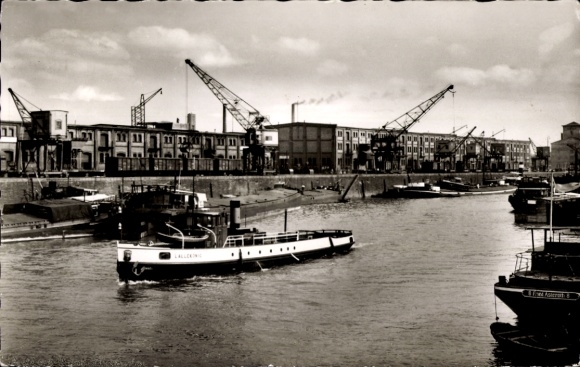 Postcard Kehl am Rhein, Rhine harbor, steamer
