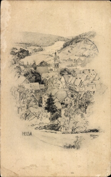 Postcard Helsa in Hesse, Panorama