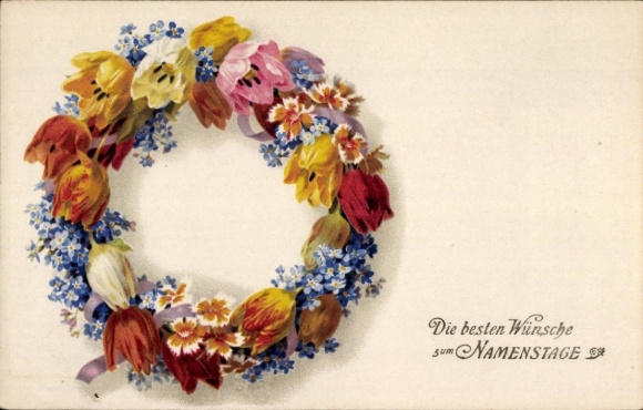 Postcard Best wishes for your name day, flower wreath
