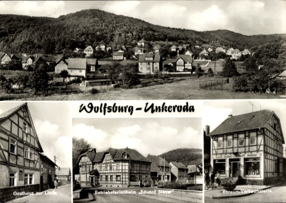 Postcard Wolfsburg Unkeroda Gerstungen in Thuringia, Gasthaus zur Linde, holiday home Eduard Steyer, total